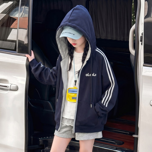 女大童装秋季连帽双面穿卫衣外套