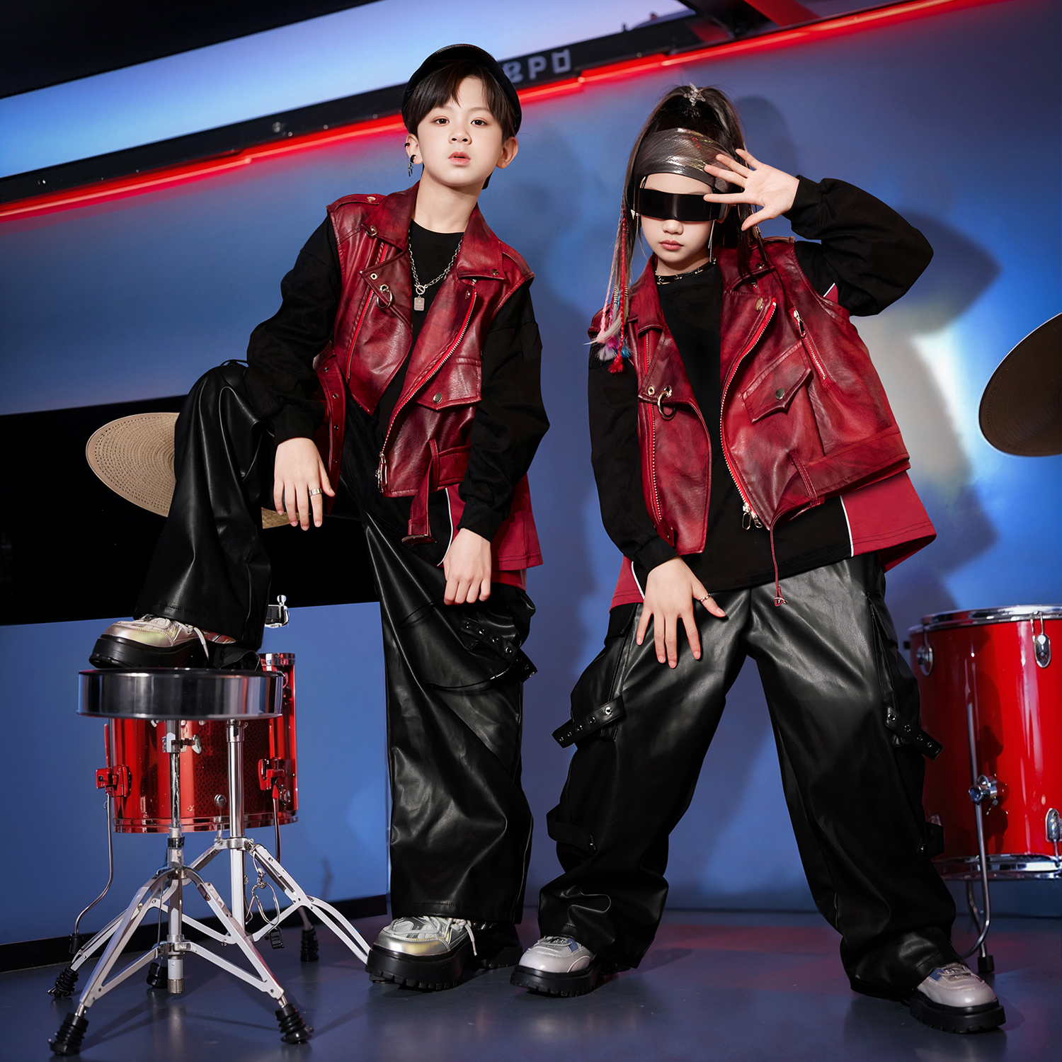 儿童酷炫架子鼓演出服街舞表演服