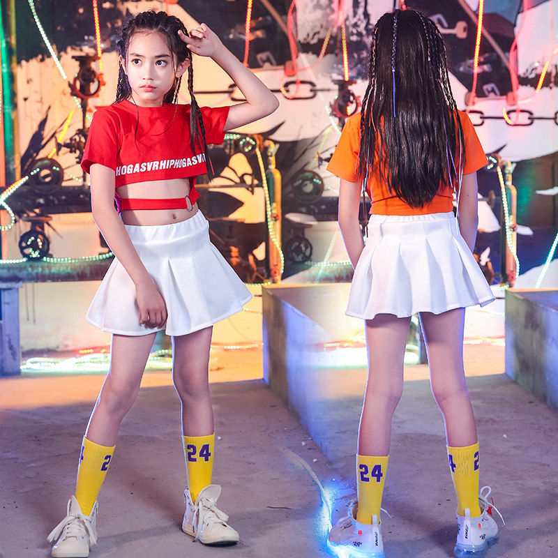 儿童爵士舞演出服街舞套装韩版露脐短裙街舞裙女童啦啦队服装潮服