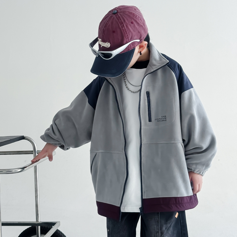 初中生校服神器上衣2025冬男童青少年抓绒加厚摇粒绒外套立领保暖