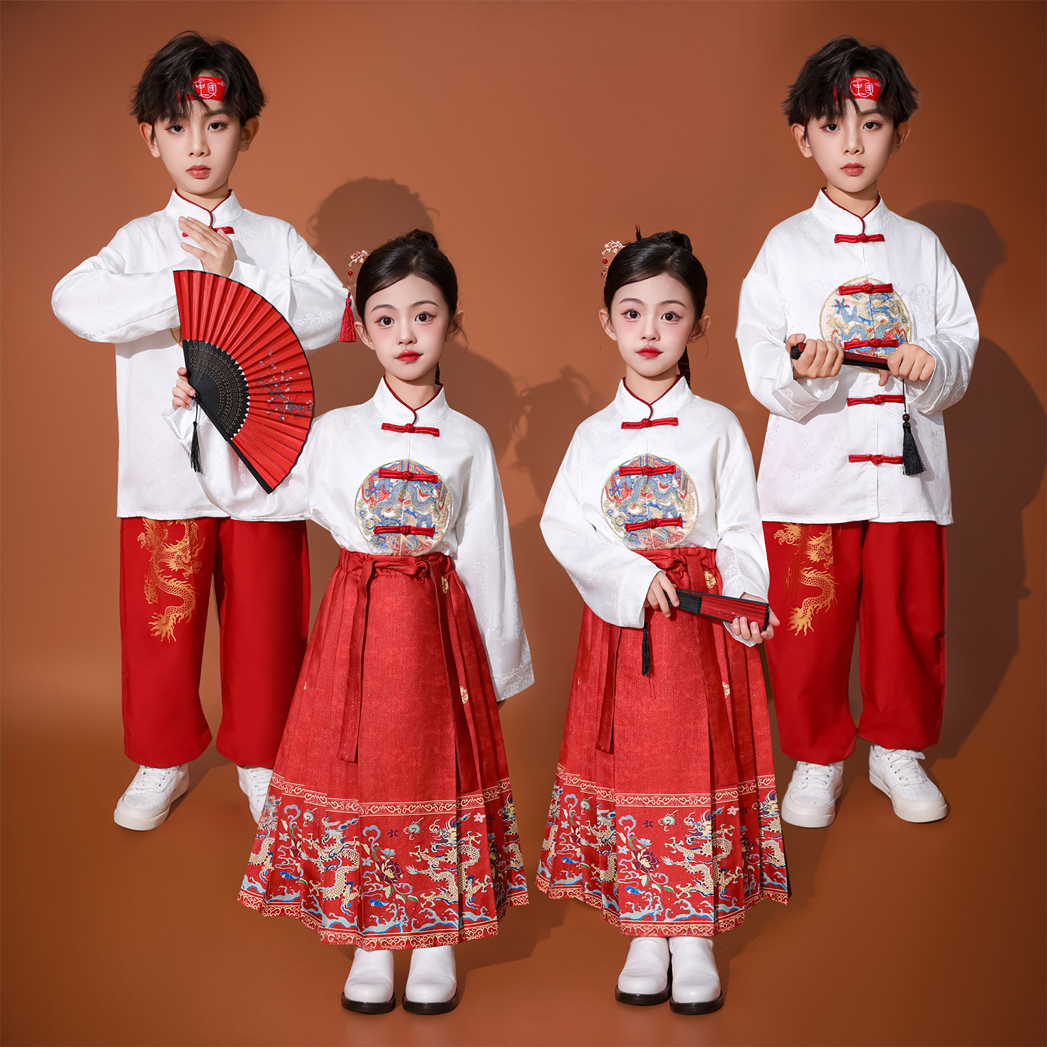 儿童马面裙女童汉服春季中国风2025新款男童古风唐装新中式服装套