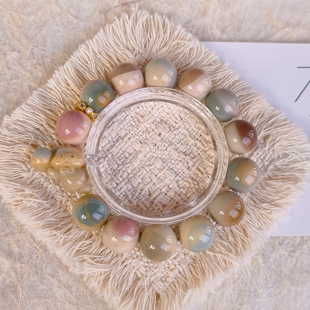 仅一串！编号257天然阿拉善彩玉玛瑙手串女生生日礼物