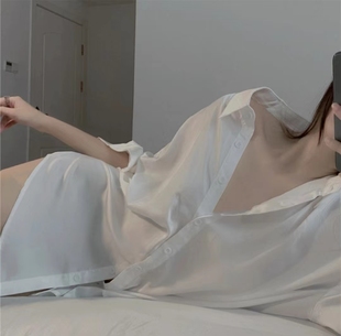 【BF睡裙】2024夏季高定轻奢睡裙新款衬衫型家居服白色宽松加短裤