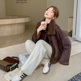 复古皮毛一体羊羔毛外套女2025冬季新款高级感加厚麂皮绒机车棉服，女装短外套，2C055