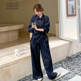 高级感复古牛仔套装女春秋2025新款超火好看漂亮衬衫阔腿裤两件套，女装套装/套裙，2C055