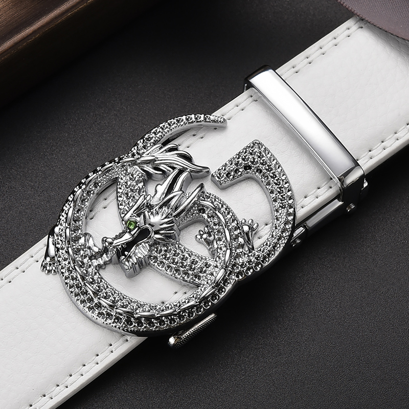 皮带男士潮年轻人白色个性真皮龙头G自动扣裤腰带韩版百搭休闲潮