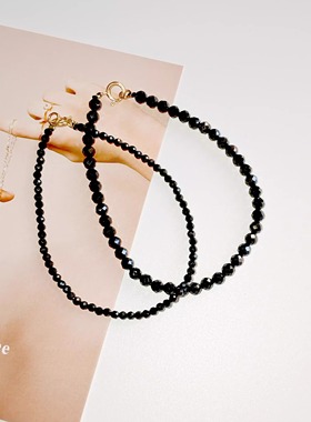 鸢语海｜天然黑尖晶手链极细黑色手串爆闪简约小众首饰女
