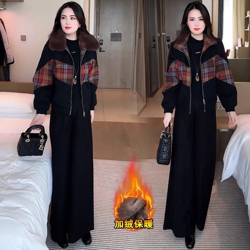 时尚休闲牛仔短外套女2025冬季新款洋气宽松百搭格子拼接夹克上衣,女装/女士精品,短外套,淘宝优惠券,粉丝福利购,淘宝优惠卷