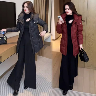 时尚中长款羽绒棉服女2025冬季新款时髦洋气显瘦连帽加厚保暖外套