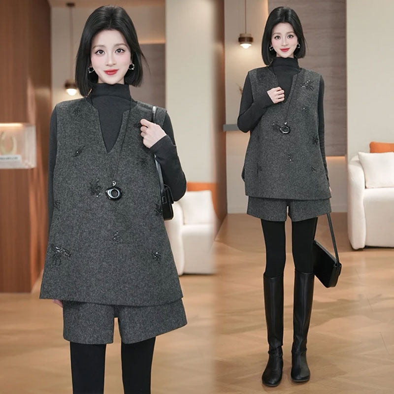 时尚套装女2025秋冬新款洋气半高领打底衫V领马甲短裤显瘦三件套,女装/女士精品,时尚套装,淘宝优惠券,粉丝福利购,淘宝优惠卷