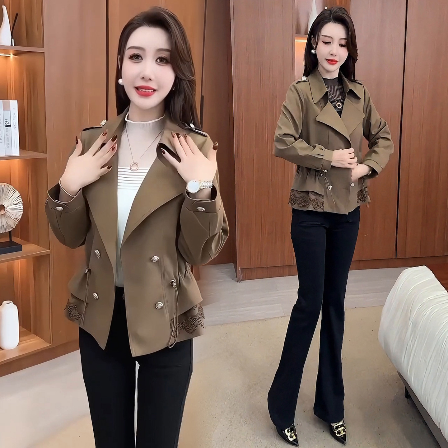 时尚宽松显瘦短款风衣外套女2026春季新款小个子洋气休闲夹克上衣