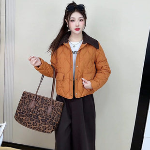 小香风撞色减龄棉服女2026冬季新款洋气针织翻领棉衣保暖棉袄外套