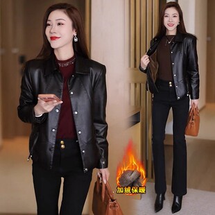 时尚短款皮衣外套女2025秋冬新款洋气百搭宽松显瘦PU皮夹克上衣潮