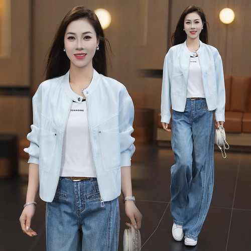 时尚休闲短外套女2026春季新款洋气宽松显瘦立领百搭减龄开衫上衣