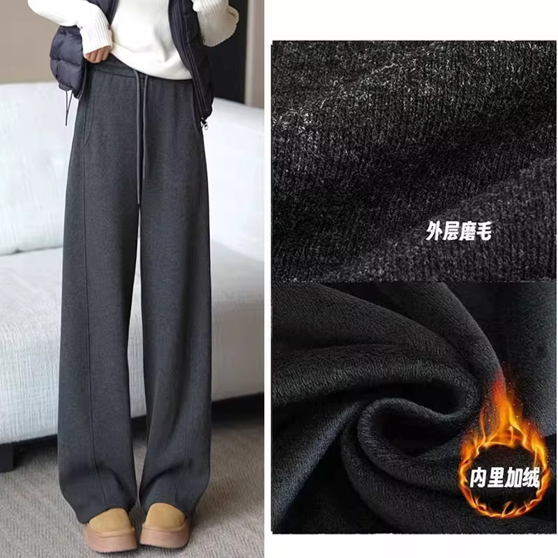 时尚抽绳阔腿裤女2025冬季新款加绒加厚显瘦垂感休闲裤宽松直筒裤,女装/女士精品,休闲裤,淘宝优惠券,粉丝福利购,淘宝优惠卷