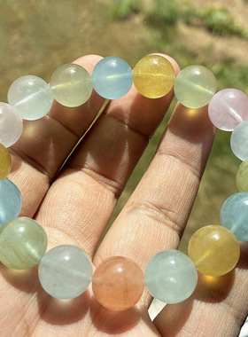 天然摩根石手链12.5mm女款糖果色圆珠海蓝宝单圈手串水晶饰品