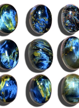 彼得石戒面吊坠镶嵌戒指蛋面裸石半成品纳米比亚料火彩蓝色猫眼