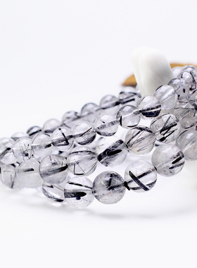 天然水晶黑发晶手链一物一图晶体通透黑发丝水晶三圈手串饰品