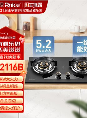 雅乐思燃气灶XS2116B铜盖5.2KW猛火飞机炉头上进风双灶台嵌两用灶