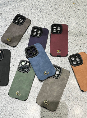 苹果14promax手机壳13潮牌GG皮质iPhone12全包情侣款复古风14plus大牌新款xsmax男女款适用11pro小羊皮纯色