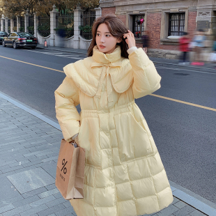 轻薄奶呼呼黄色云肩羽绒服女冬季2026新款羽绒衣中长款白鸭绒外套