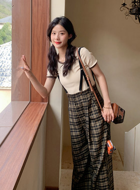 王晨艺同款2024春季新款背带裤高腰休闲裤女宽松薄款高级感裤子