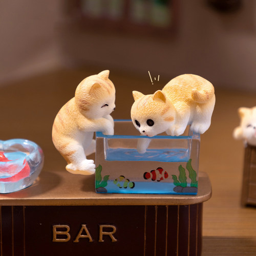 可爱调皮捞鱼小花猫公仔萌粒摆件