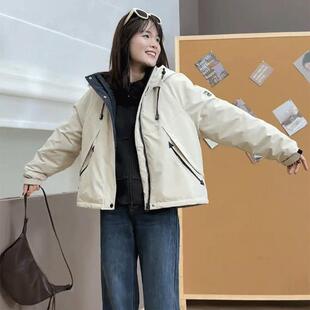 保暖短款 时尚 冲锋衣 新款 小个子连帽夹棉加厚派克服外套女2025冬季