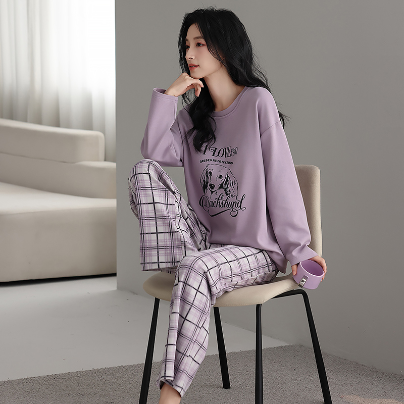 春秋季纯棉睡衣女长袖时尚休闲运动宽松大码可外穿高档家居服套装