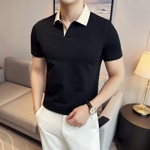 男短袖 薄款 拼色翻领polo衫 夏季 休闲高端t恤 上衣潮流修身 百搭时尚