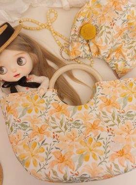 EVA木环半圆手拎包单肩斜跨包夏日度假风情甜美束口包清新花花包