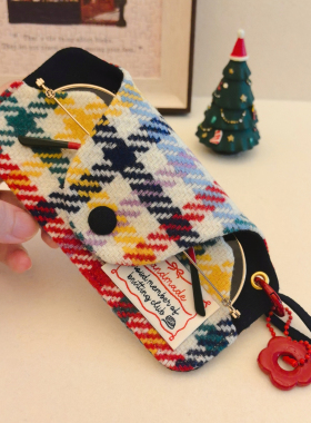 EVA布墨镜眼镜随身挂袋便携收纳包羊毛格纹复古时髦太阳镜小包挂