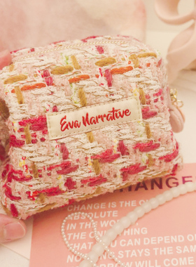 EVA玫瑰小诗口金大开口方便化妆包小香风编织口红随身收纳小手包