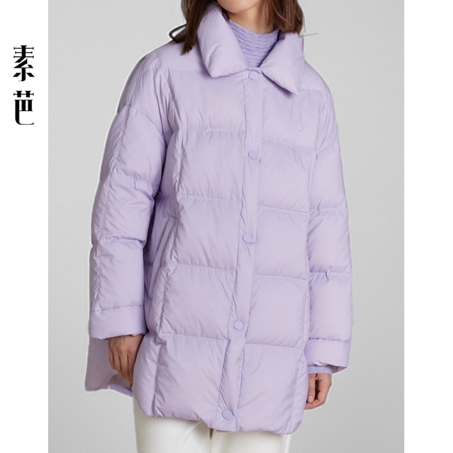 素芭冬季方格绗缝保暖羽绒服女