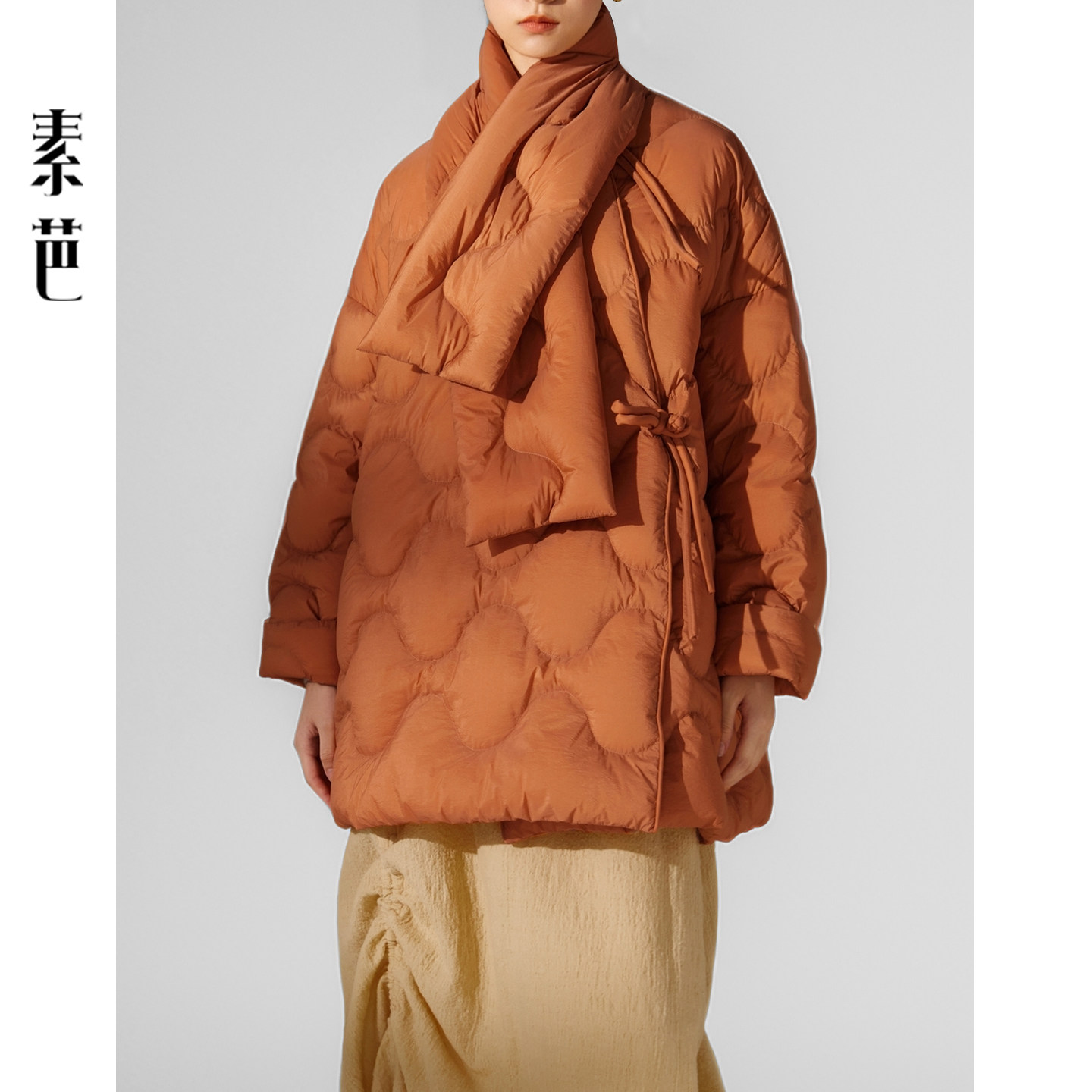 素芭新中式围脖领中长款羽绒服女冬季时尚百搭休闲保暖外套SJ0789