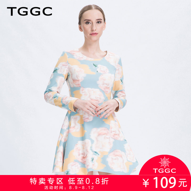 TGGC 2018´º×°²»¹æÔòϰÚA×ÖȹʱÉÐÓ¡»¨ÊÕÑü³¤ÐäÅ®Á¬ÒÂȹ F17132