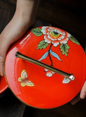 新中式创意陶瓷收纳罐彩绘家居装饰摆件首饰盒茶几电视柜装饰罐