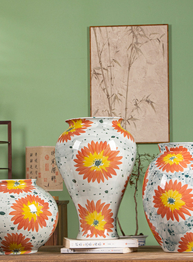 雨彤家居”黄色雏菊”陶瓷釉下高温景德镇手绘陶瓷花瓶手工瓷摆件