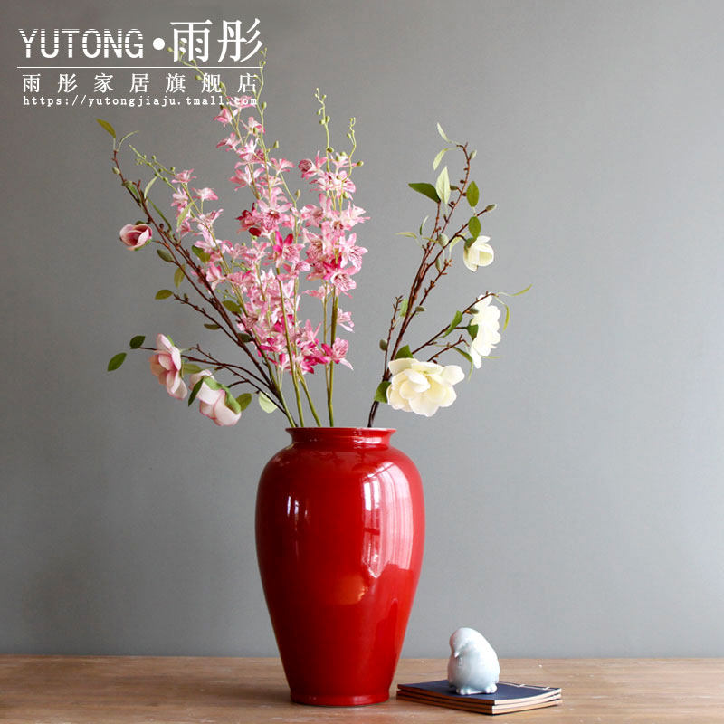 陶瓷花瓶插花麦穗干花摆件红色客厅创意插花小口花瓶水养