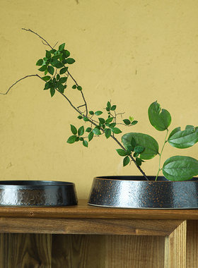 北欧窑变黑色花瓶极简家用客厅摆件插花鲜花花器创意轻.奢水培桌