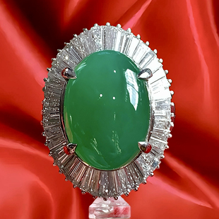 东京广福珠宝类直播商品EMS直邮pt900老翡翠镶钻戒指