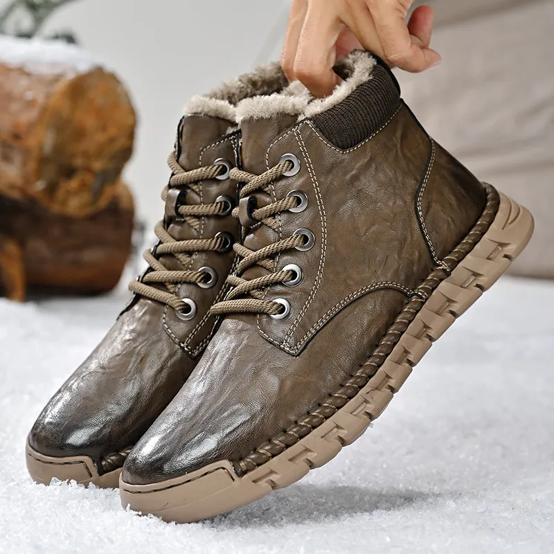 棉靴男2024冬季新款加绒中帮男鞋防寒保暖大码户外运动休闲雪地靴