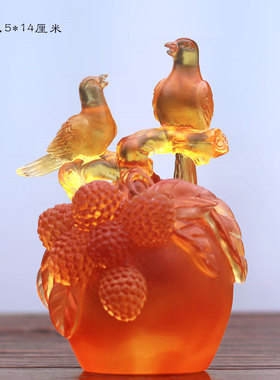 客厅琉璃喜鹊荔枝摆件喜上枝头