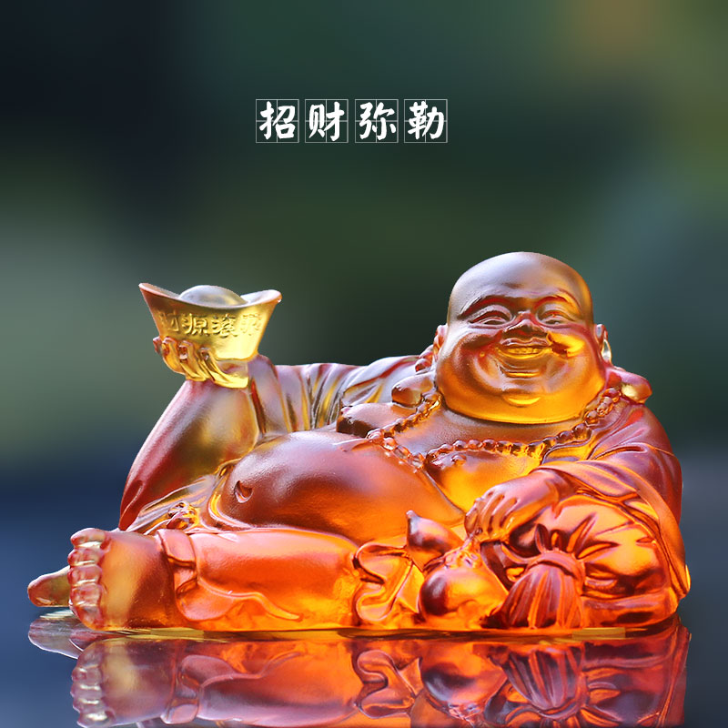 古法琉璃车摆弥勒笑佛佛像摆件居供奉佛堂车内车载真琉璃大肚佛