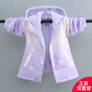 双面穿女孩上衣潮 两面穿加绒韩版 女童连帽外套2026新款 儿童春秋装