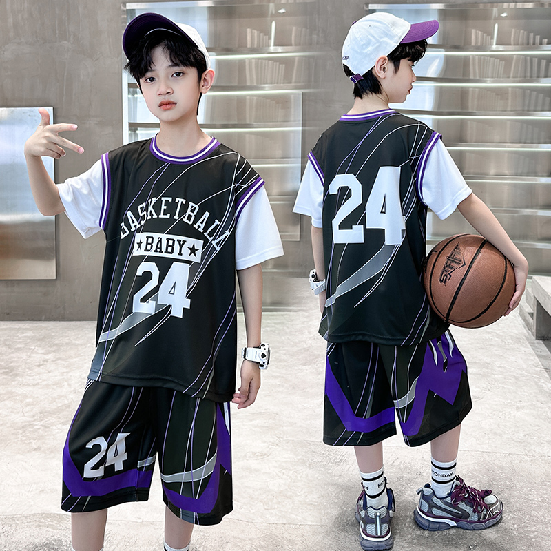 儿童篮球服夏季速干短袖24号科比球衣男童中大童装运动套装假两件
