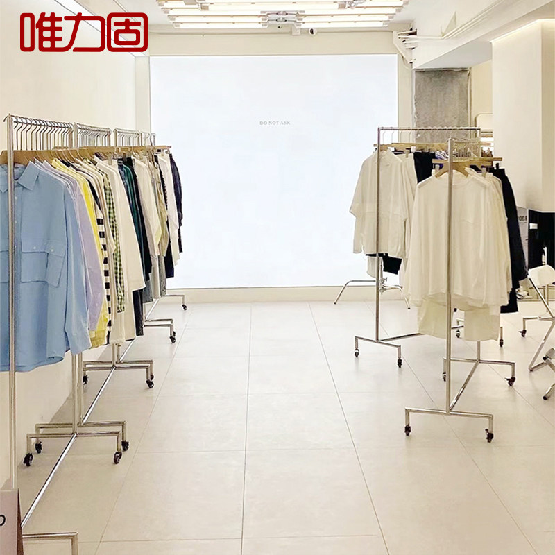 服装店展示架落地式中岛架带轮服装架直播间不锈钢展架展厅服装架