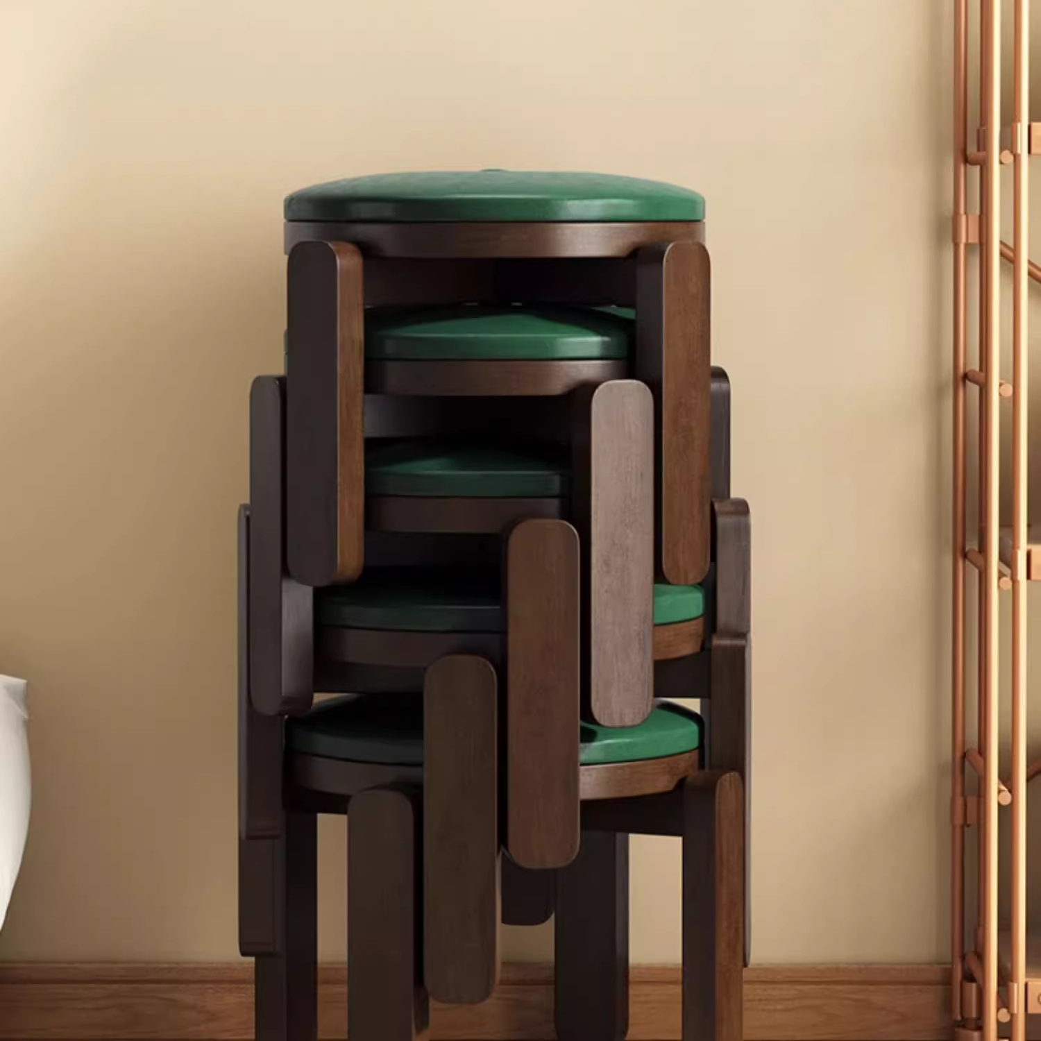 家用矮凳可叠放小凳子客厅茶几边几方凳简约结实耐用软包实木凳