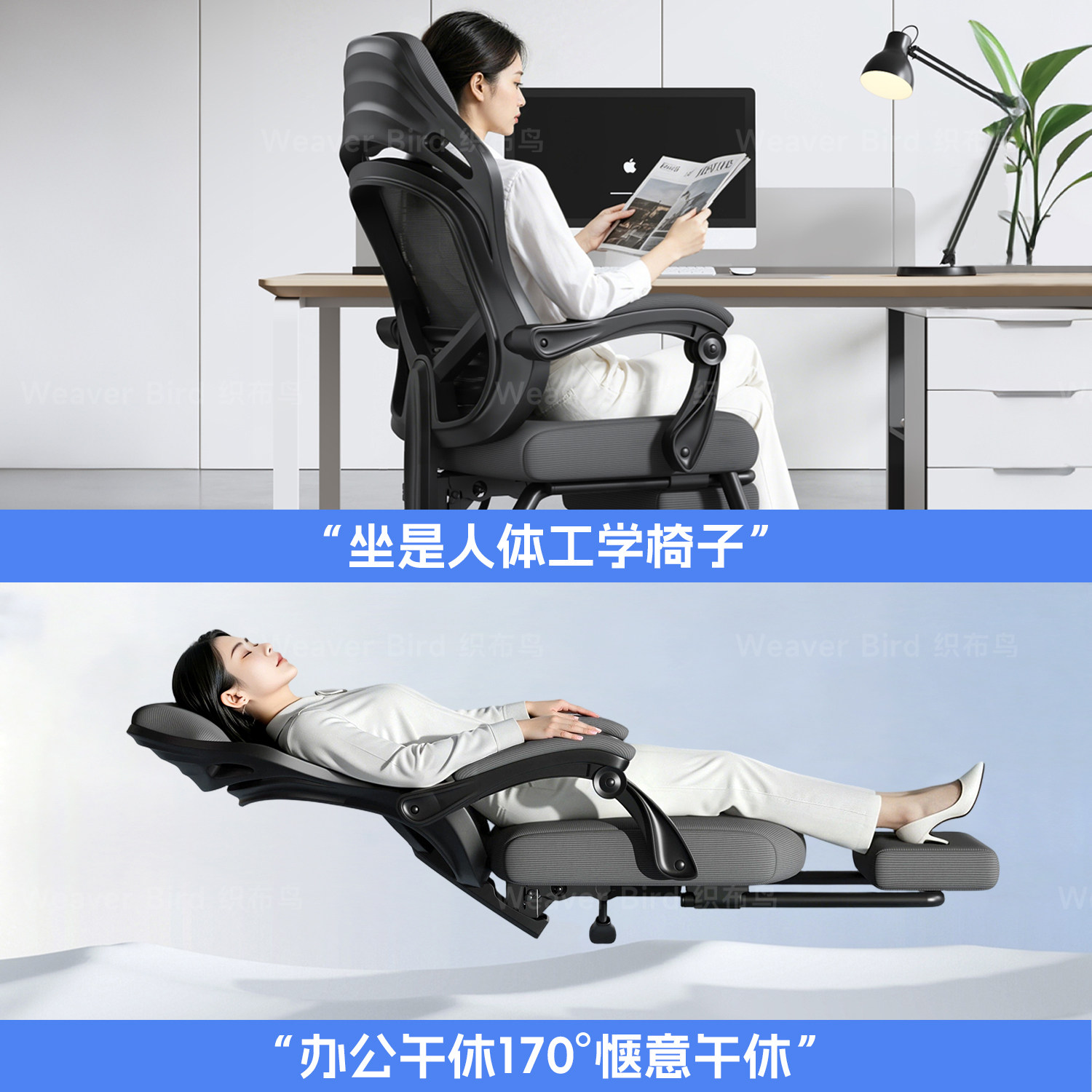 人体工学电脑椅子靠背舒服久坐弓形午睡两用可躺平办公座椅书桌椅