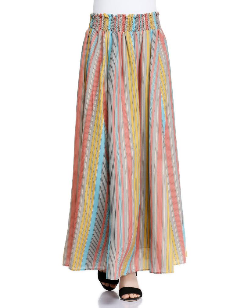 艾格专柜正品女装文艺气质竖条纹可两穿长裙半身裙有瑕疵不退不换